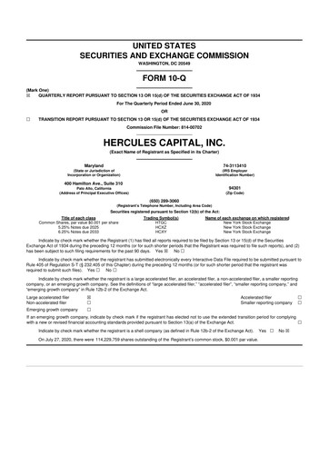 Thumbnail Hercules Capital
 10-Q Quarterly Report FY 