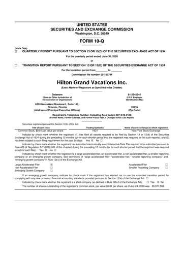 Thumbnail Hilton Grand Vacations
 10-Q Quarterly Report FY 