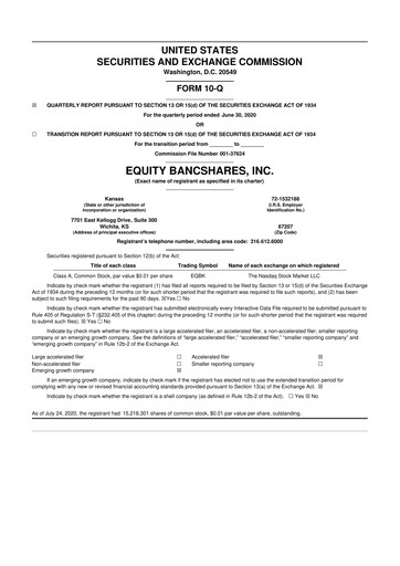 Thumbnail Equity Bancshares 10-Q Quarterly Report FY2020 