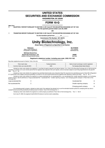 Vorschaubild Unity Biotechnology
 10-Q Quartalsbericht 2020 