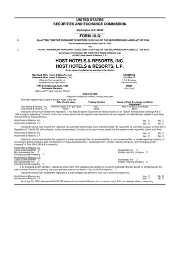 Thumbnail Host Hotels & Resorts
 10-Q Quarterly Report FY2020 