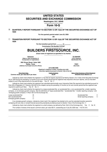 Thumbnail Builders FirstSource
 10-Q Quarterly Report FY2020 