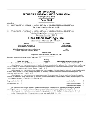 Vorschaubild UCT (Ultra Clean Holdings) 10-Q Quartalsbericht 2020 