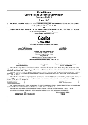 Thumbnail Gaia 10-Q Quarterly Report FY 