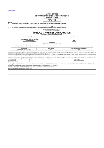 Thumbnail Hancock Whitney 10-Q Quarterly Report FY2020 