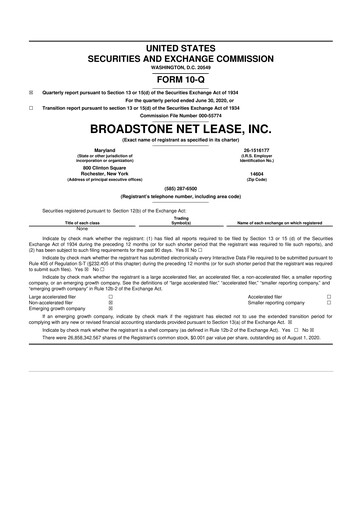 Thumbnail Broadstone Net Lease 10-Q Quarterly Report FY2020 