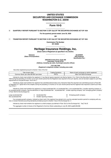 Thumbnail Heritage Insurance 10-Q Quarterly Report FY2020 