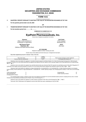 Thumbnail EyePoint Pharmaceuticals
 10-Q Quarterly Report FY 
