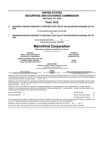 Thumbnail MannKind Corp 10-Q Quarterly Report FY2020 