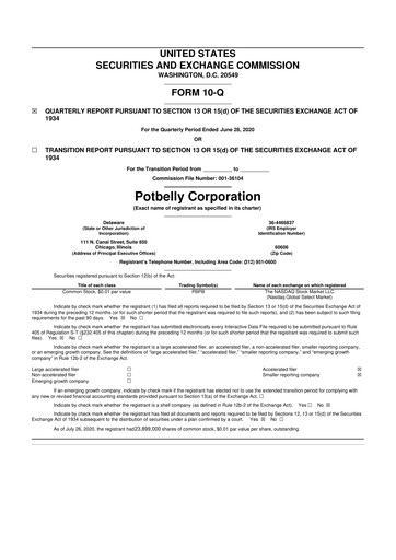 Thumbnail Potbelly Corporation 10-Q Quarterly Report FY2020 