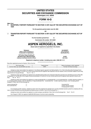 Miniature Aspen Aerogels 10-Q Rapport trimestriel 2020 