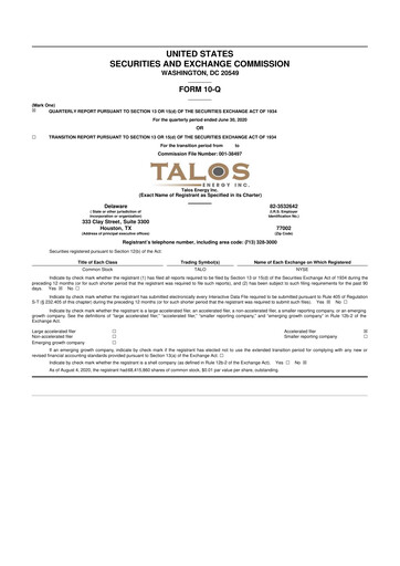 Thumbnail Talos Energy 10-Q Quarterly Report FY2020 