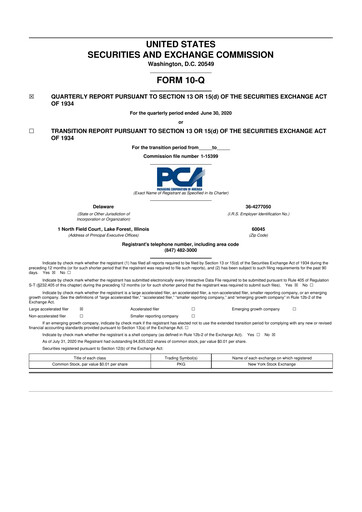 Thumbnail Packaging Corporation of America
 10-Q Quarterly Report FY2020 