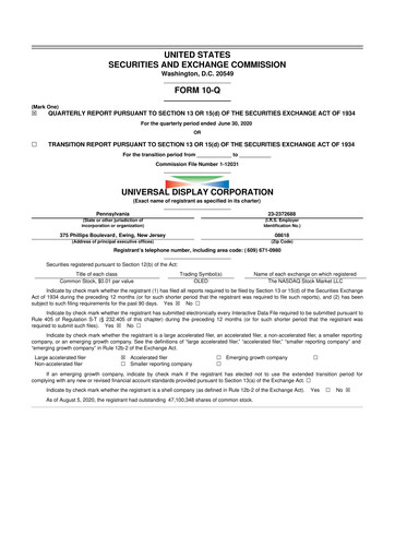 Vorschaubild Universal Display Corporation
 10-Q Quartalsbericht 2020 