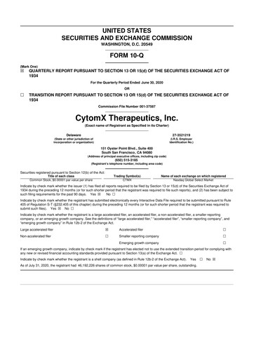 Thumbnail CytomX Therapeutics
 10-Q Quarterly Report FY 