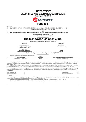 Thumbnail The Manitowoc Company
 10-Q Quarterly Report FY2020 