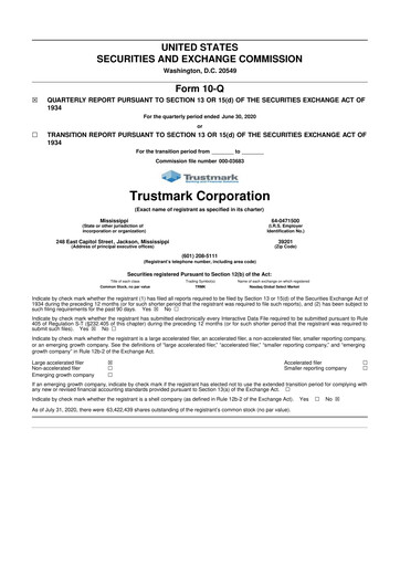 Thumbnail Trustmark 10-Q Quarterly Report FY2020 