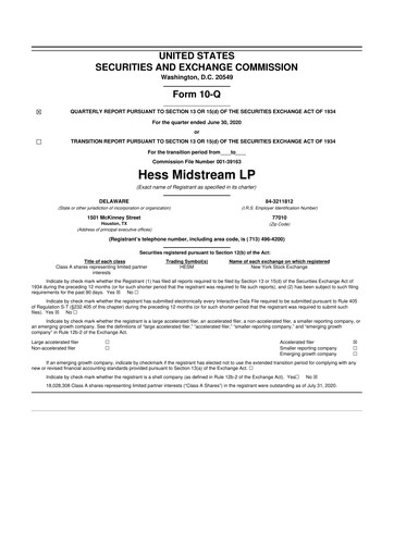 Thumbnail Hess Midstream 10-Q Quarterly Report FY2020 