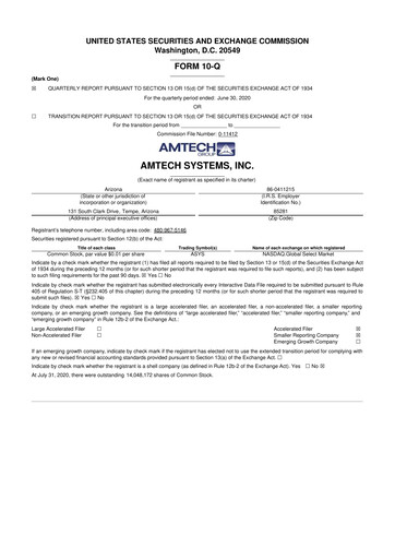 Vorschaubild Amtech Systems 10-Q Quartalsbericht 2020 