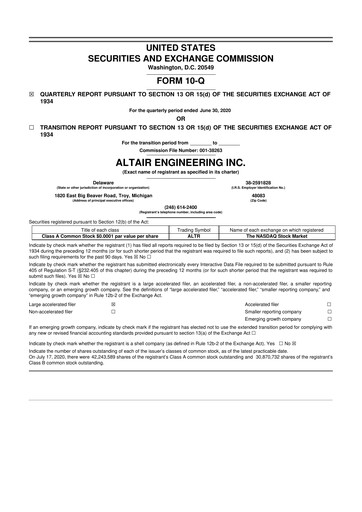 Thumbnail Altair Engineering
 10-Q Quarterly Report FY2020 