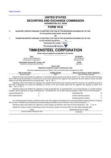 Miniature Metallus 10-Q Rapport trimestriel 2020 