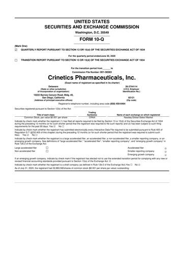 Thumbnail Crinetics Pharmaceuticals 10-Q Quarterly Report FY 