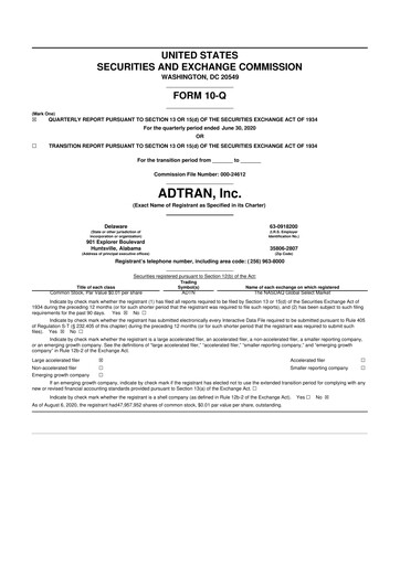 Thumbnail ADTRAN 10-Q Quarterly Report FY2020 