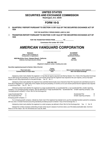 Thumbnail American Vanguard 10-Q Quarterly Report FY 