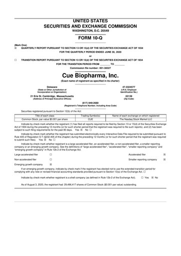 Vorschaubild Cue Biopharma 10-Q Quartalsbericht 2020 