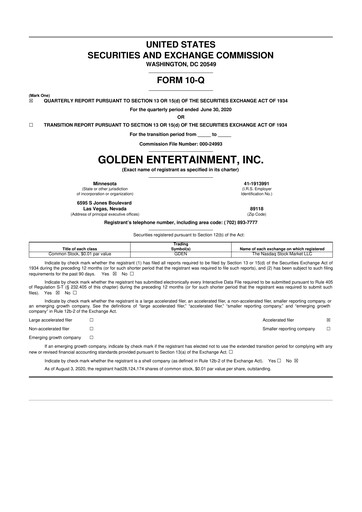 Thumbnail Golden Entertainment
 10-Q Quarterly Report FY2020 