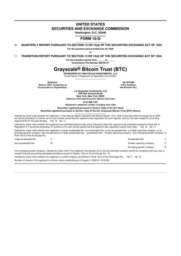 Thumbnail Grayscale Bitcoin Trust 10-Q Quarterly Report FY2020 