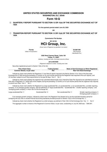 Thumbnail HCI Group
 10-Q Quarterly Report FY2020 