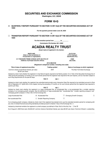 Thumbnail Acadia Realty Trust
 10-Q Quarterly Report FY2020 