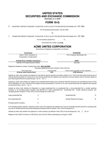 Vorschaubild Acme United 10-Q Quartalsbericht 2020 