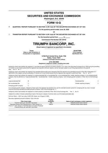 Thumbnail Triumph Financial 10-Q Quarterly Report FY2020 