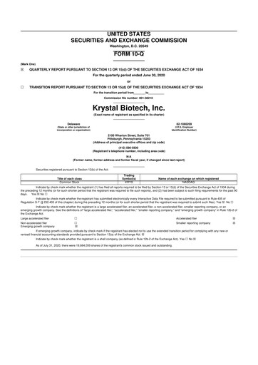 Thumbnail Krystal Biotech 10-Q Quarterly Report FY2020 