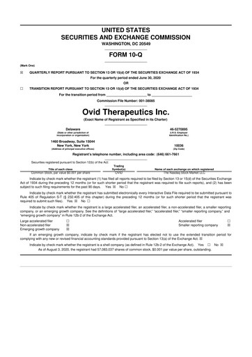 Vorschaubild Ovid Therapeutics
 10-Q Quartalsbericht 2020 