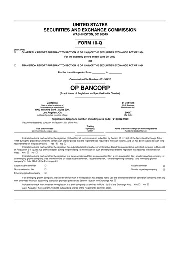 Vorschaubild OP Bancorp (Open Bank) 10-Q Quartalsbericht 2020 