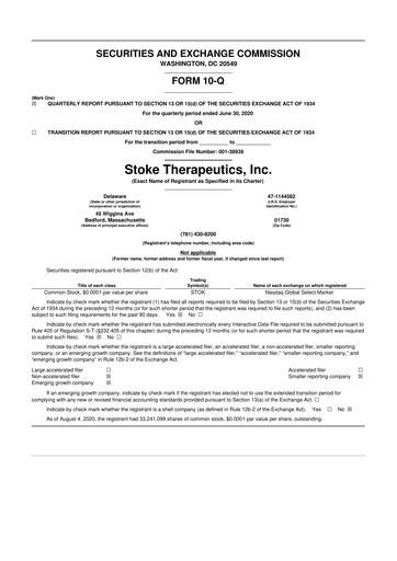 Thumbnail Stoke Therapeutics 10-Q Quarterly Report FY 