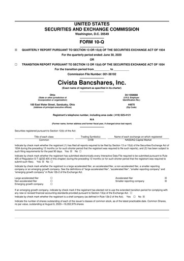 Thumbnail Civista Bancshares
 10-Q Quarterly Report FY2020 