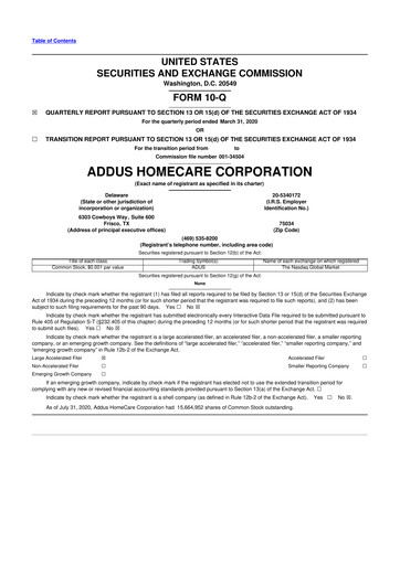 Thumbnail 
Addus HomeCare 10-Q Quarterly Report FY2020 