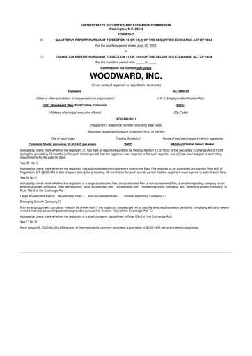 Thumbnail Woodward 10-Q Quarterly Report FY2020 