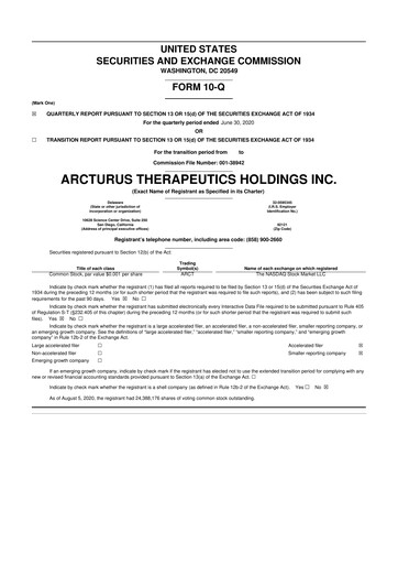 Thumbnail Arcturus Therapeutics
 10-Q Quarterly Report FY 