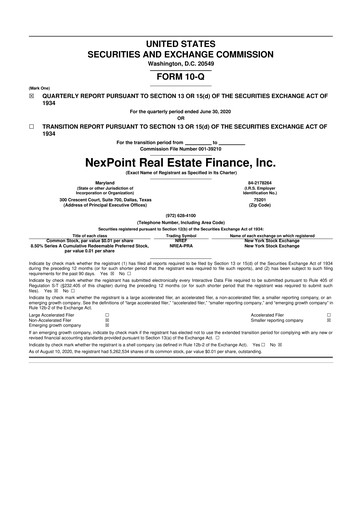 Thumbnail NexPoint Real Estate Finance 10-Q Quarterly Report FY2020 