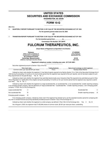 Miniature Fulcrum Therapeutics 10-Q Rapport trimestriel 2020 