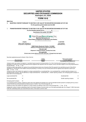 Thumbnail MainStreet Bancshares 10-Q Quarterly Report FY2020 