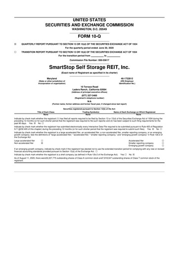 Thumbnail SmartStop Self Storage REIT 10-Q Quarterly Report FY2020 