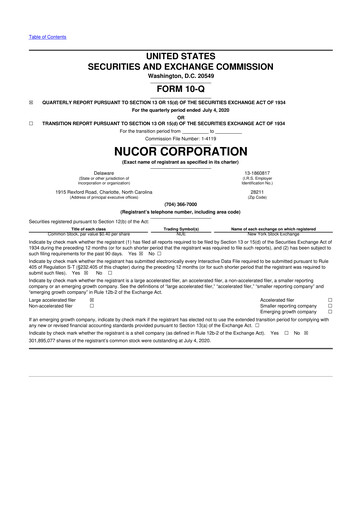 Thumbnail Nucor
 10-Q Quarterly Report FY2020 