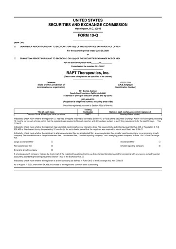 Thumbnail RAPT Therapeutics 10-Q Quarterly Report FY2020 