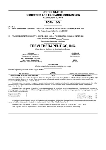 Thumbnail Trevi Therapeutics 10-Q Quarterly Report FY 